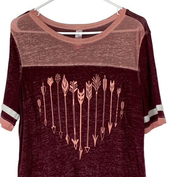 NOBO slub Tshirt red pink arrows Size Large 11-13 jr Semisheer 2811 - Picture 2 of 6